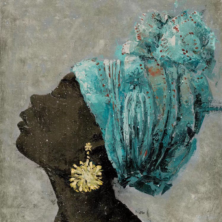 Profile Of A Woman II (gold earring) by Marie Elaine Cusson wall art