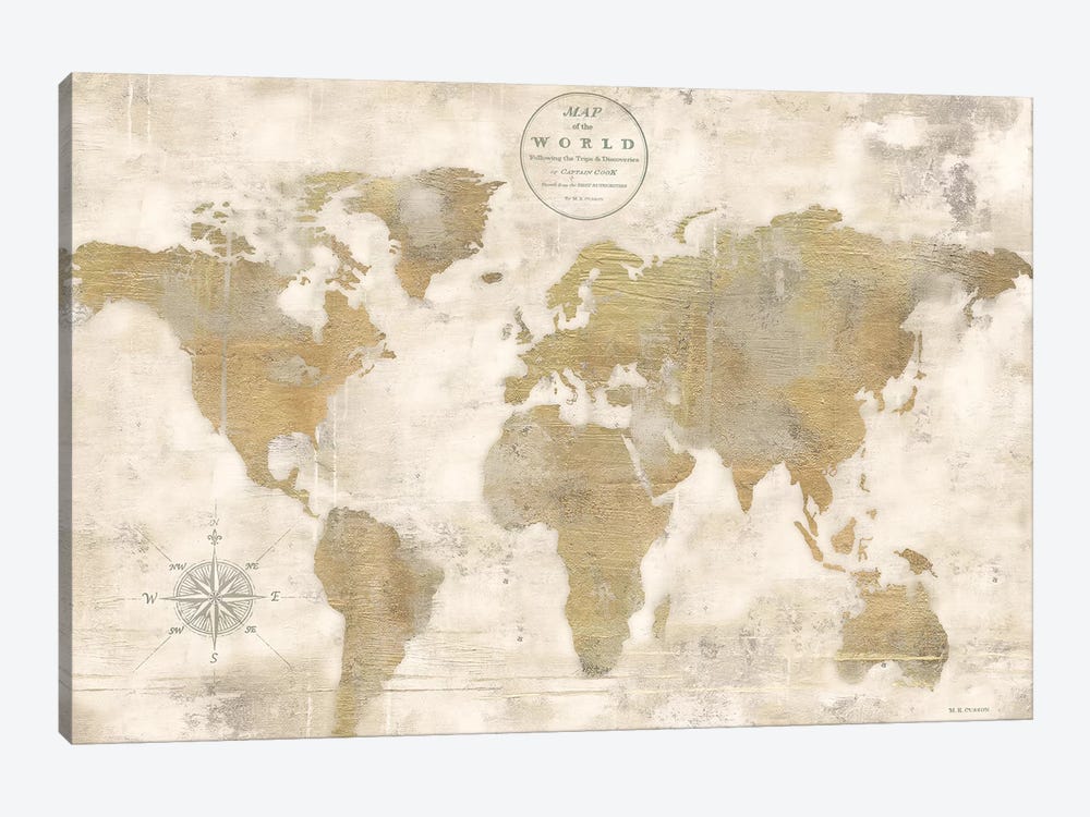 Rustic World Map Cream No Words by Marie Elaine Cusson 1-piece Canvas Art Print
