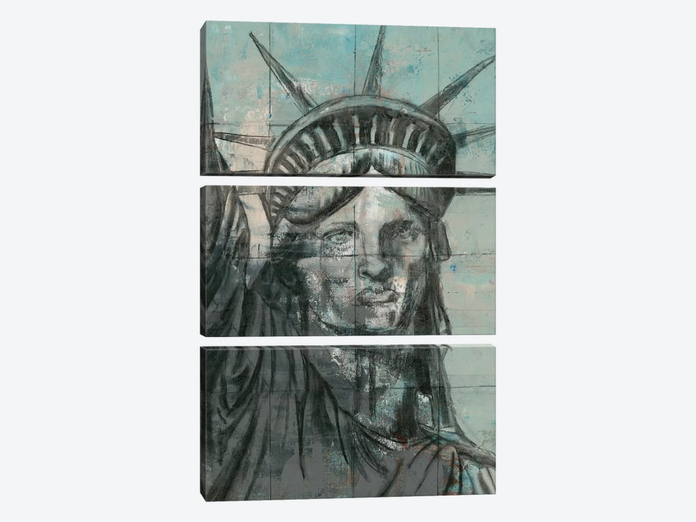 Statue Of Liberty Charcoal by Marie Elaine Cusson 3-piece Canvas Wall Art