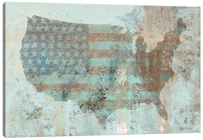 Vintage USA Map Canvas Art Print - Flag Art
