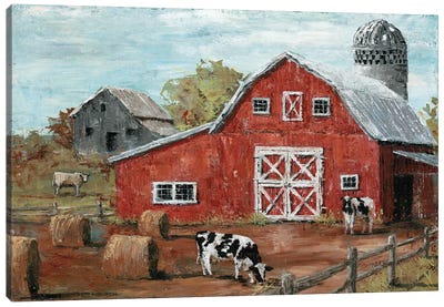 Red Country Barn Canvas Art Print - Farm Animal Art