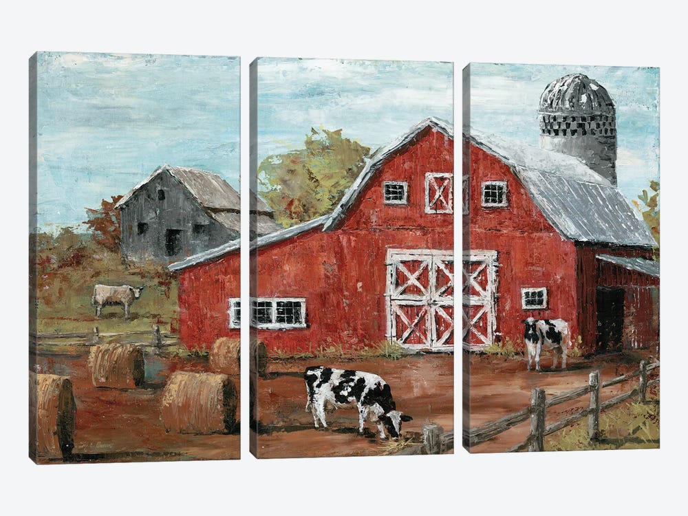 Red Country Barn by Marie Elaine Cusson 3-piece Canvas Wall Art