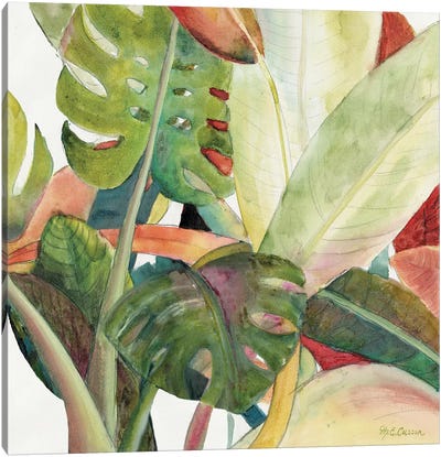 Tropical Lush Garden square I Canvas Art Print - Tropical Leaf Art