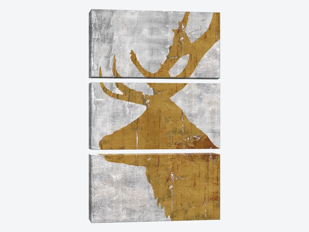 Rustic Lodge Animals Deer on Grey by Marie Elaine Cusson 3-piece Canvas Art