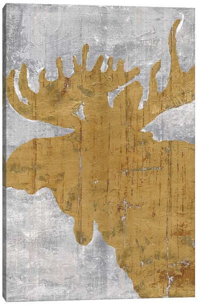 Rustic Lodge Animals Moose on Grey Canvas Art Print - Moose Art