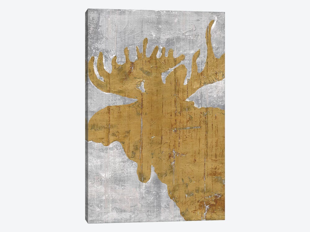 Rustic Lodge Animals Moose on Grey by Marie Elaine Cusson 1-piece Canvas Art Print