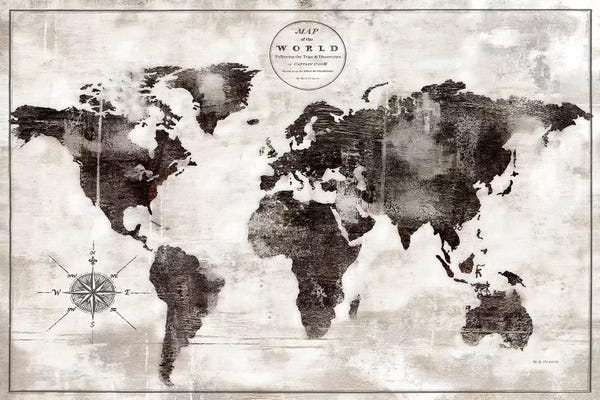 Industrial Office: Rustic World Map Black and White by Marie-Elaine Cusson