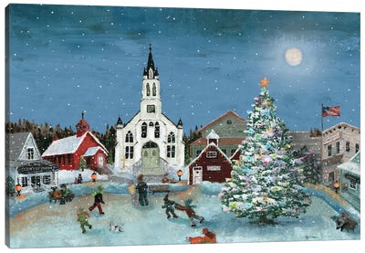 Christmas Scene-Moon Canvas Art Print - Christmas Trees & Wreath Art