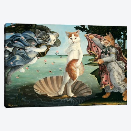 Kitty On The Half Shell Canvas Print #MEN35} by Melinda Copper Canvas Art