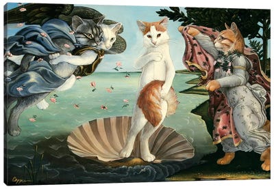 Kitty On The Half Shell Canvas Art Print - Cat Art