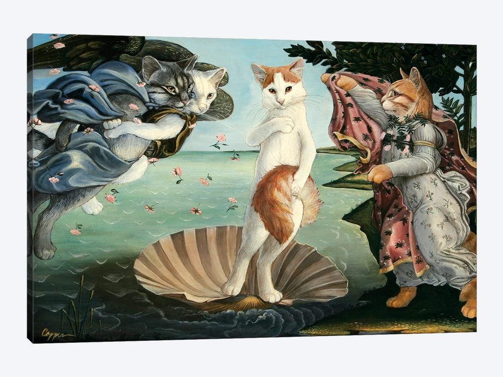 Kitty On The Half Shell by Melinda Copper 1-piece Canvas Artwork