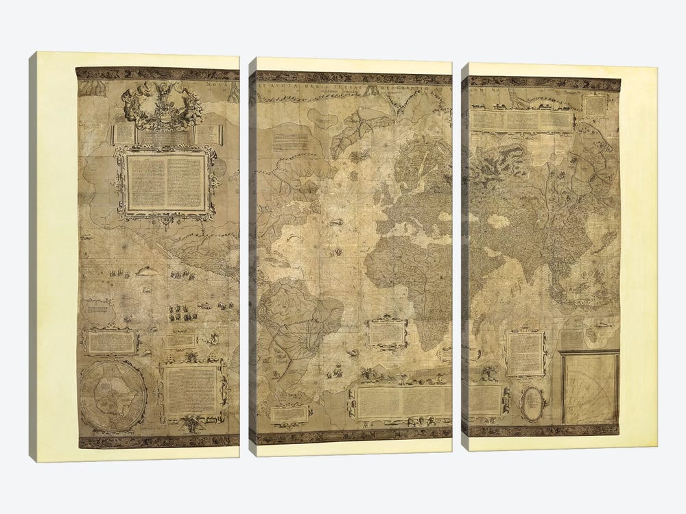 Orbis Terrae Descriptio by Gerardus Mercator 3-piece Canvas Art Print