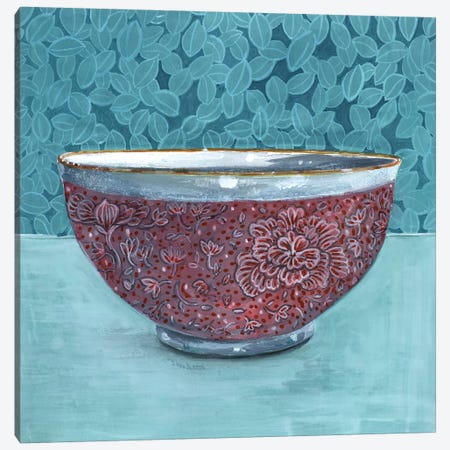 Bowl With Leafy Background Canvas Print #MET11} by Miri Eshet Canvas Art Print