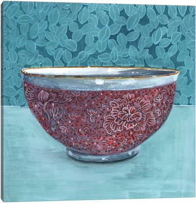 Bowl With Leafy Background Canvas Art Print - Miri Eshet