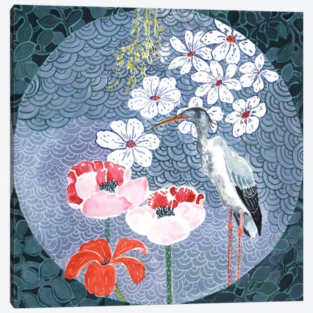 Floral Stork Canvas Print #MET13} by Miri Eshet Canvas Art Print
