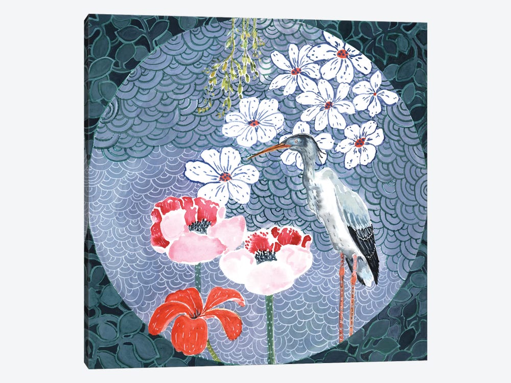 Floral Stork by Miri Eshet 1-piece Canvas Print