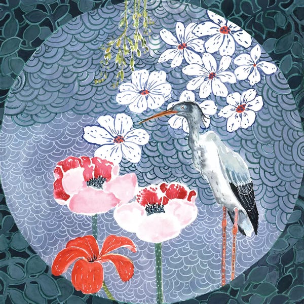 Charming Blue: Floral Stork by Miri Eshet