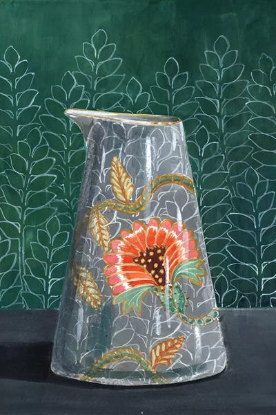 Floral Vase On Green by Miri Eshet art print