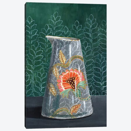 Floral Vase On Green Canvas Print #MET14} by Miri Eshet Canvas Art