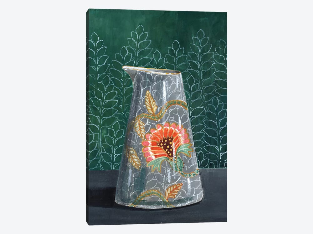 Floral Vase On Green by Miri Eshet 1-piece Canvas Wall Art