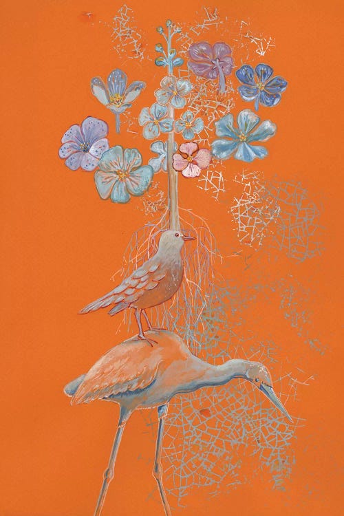 Heron Dreams On Orange by Miri Eshet wall art