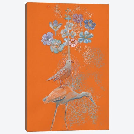 Heron Dreams On Orange Canvas Print #MET18} by Miri Eshet Canvas Art Print
