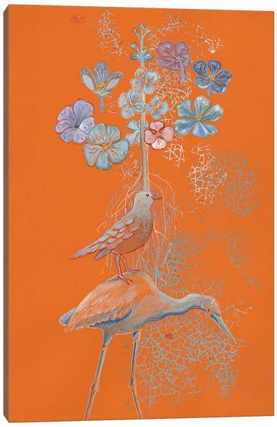 Heron Dreams On Orange Canvas Art Print - Granny Chic