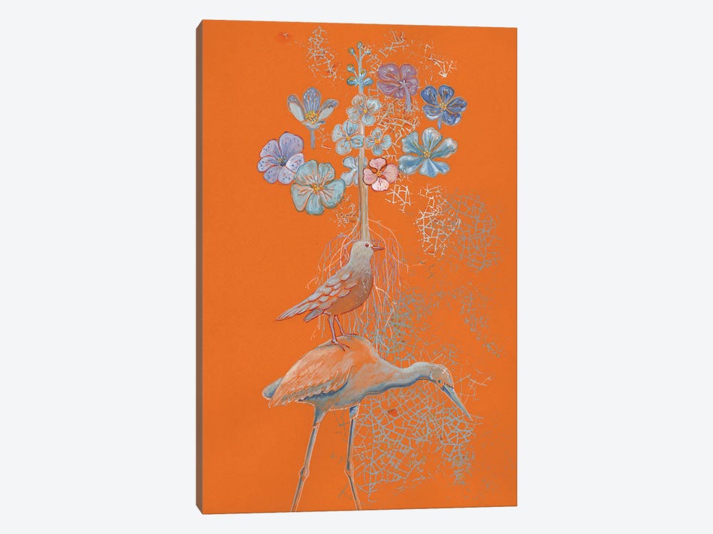 Heron Dreams On Orange by Miri Eshet 1-piece Canvas Wall Art