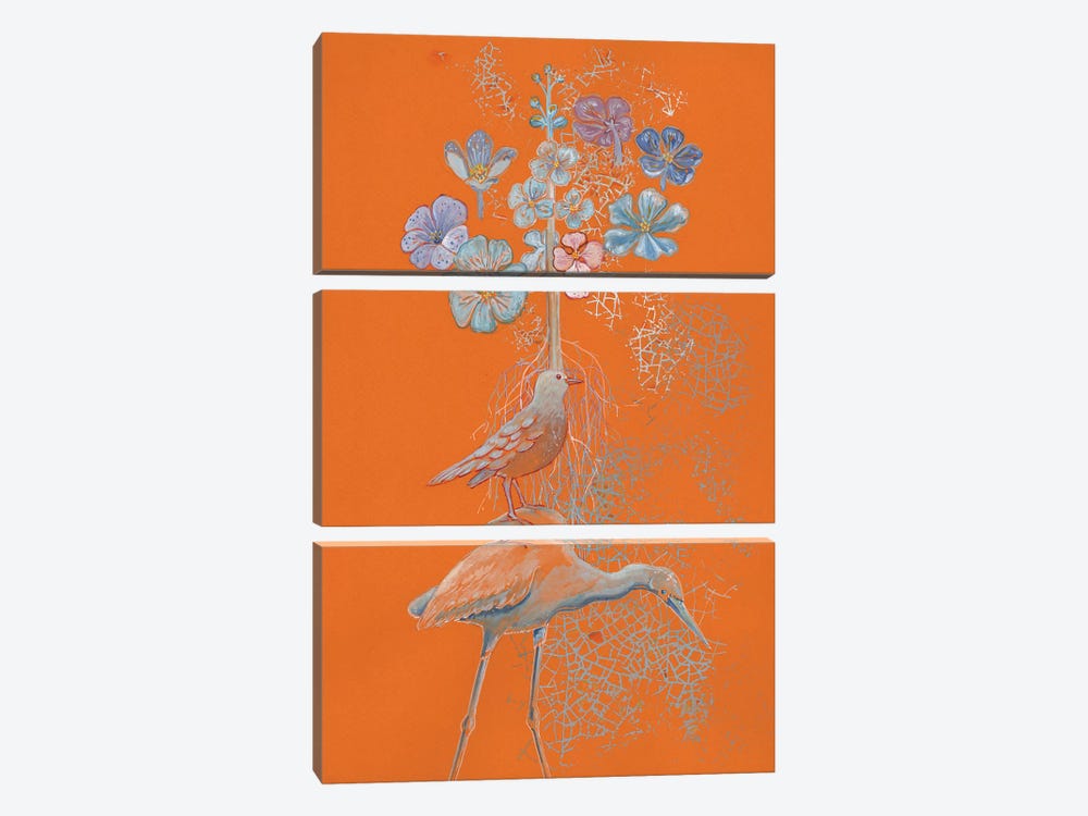 Heron Dreams On Orange by Miri Eshet 3-piece Canvas Artwork