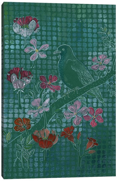 Bird On Green Canvas Art Print - Miri Eshet