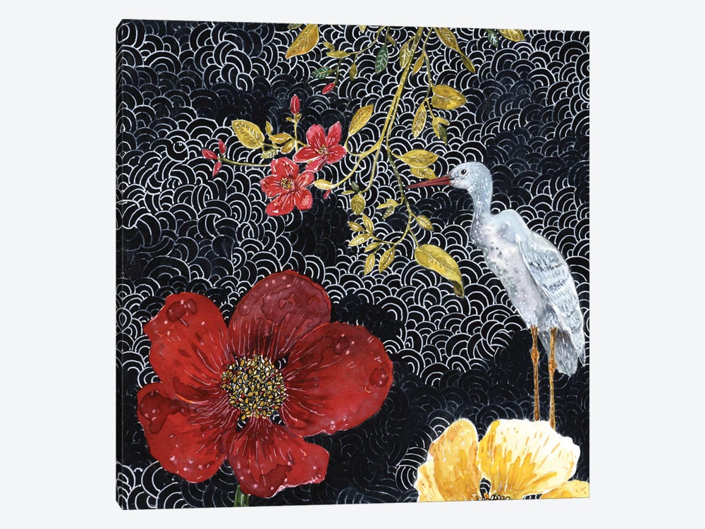 Heron With Red Flower by Miri Eshet 1-piece Art Print