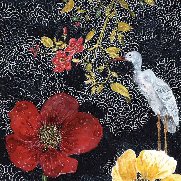 Heron With Red Flower by Miri Eshet wall art