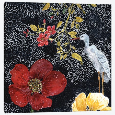 Heron With Red Flower Canvas Print #MET20} by Miri Eshet Canvas Wall Art