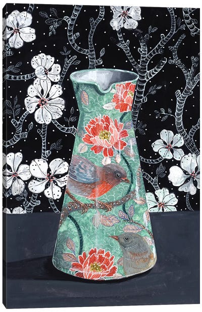Jade Vase With Birds Canvas Art Print - Miri Eshet