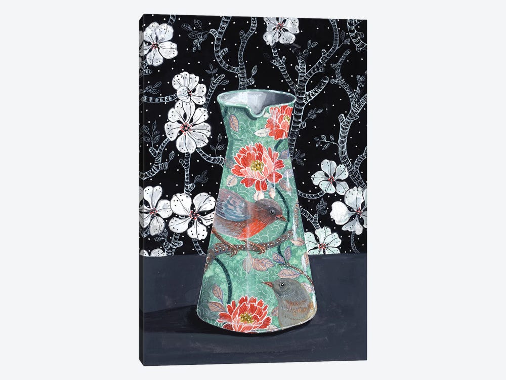 Jade Vase With Birds by Miri Eshet 1-piece Canvas Wall Art