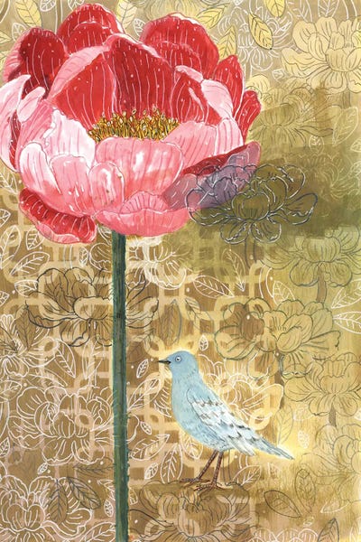 Little Bird With Pink Flower by Miri Eshet canvas print