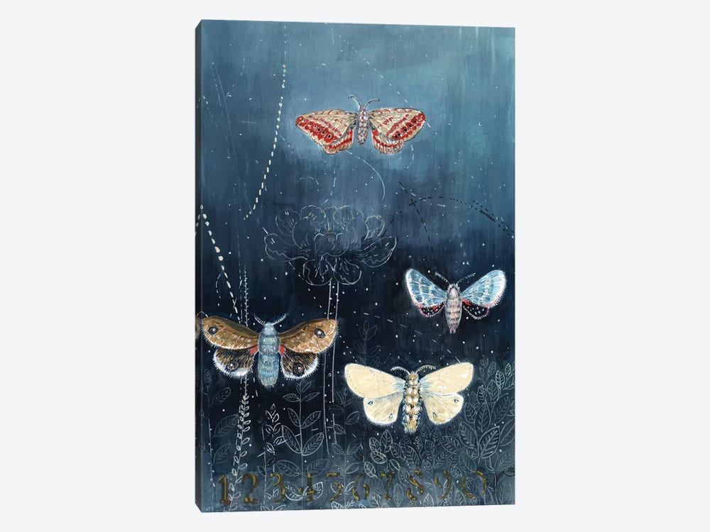 Night Moths On Blue by Miri Eshet 1-piece Canvas Artwork