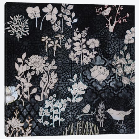 Pale Gray Botanical On Black Canvas Print #MET27} by Miri Eshet Canvas Print