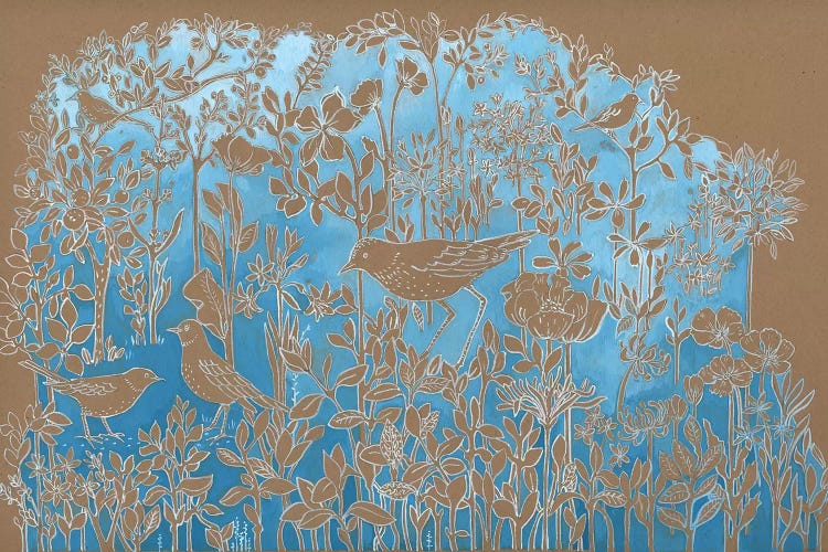 Blue Botanical On Craft Brown by Miri Eshet wall art