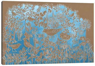 Blue Botanical On Craft Brown Canvas Art Print
