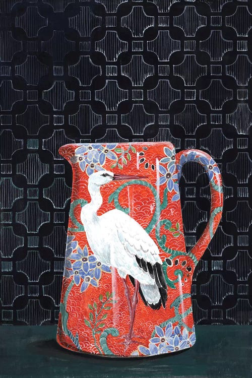 Red Pitcher With Stork