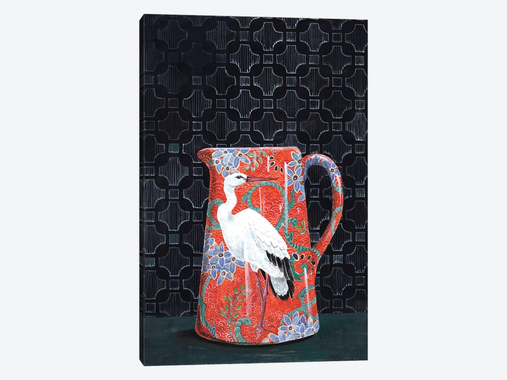 Red Pitcher With Stork by Miri Eshet 1-piece Canvas Artwork
