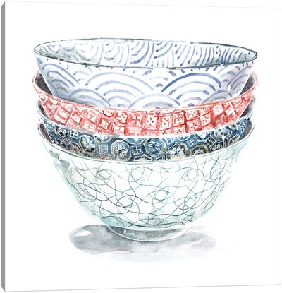 Stacked Pattern Bowls Canvas Art Print - Minimalist Kitchen Art