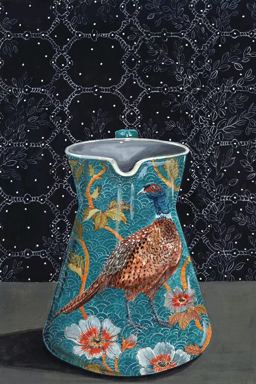 Turquoise Pitcher With Pheasant