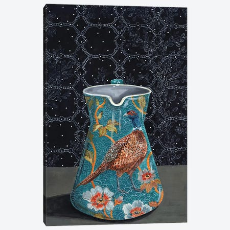 Turquoise Pitcher With Pheasant Canvas Print #MET34} by Miri Eshet Canvas Artwork