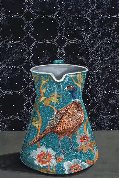 Granny Chic: Turquoise Pitcher With Pheasant by Miri Eshet