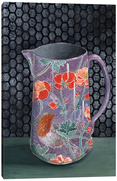 Violet Vase With Robin Canvas Art Print - Robin Art