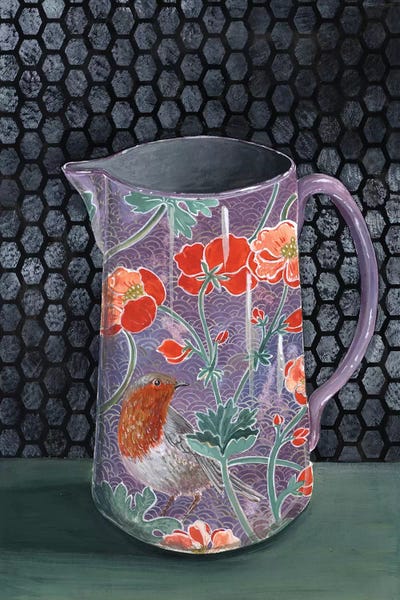 Miri Eshet: Violet Vase With Robin by Miri Eshet