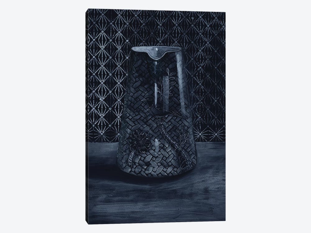 White On Black Vase by Miri Eshet 1-piece Canvas Artwork
