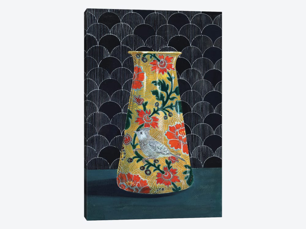 Yellow Vase With Titmouse Bird by Miri Eshet 1-piece Canvas Art Print